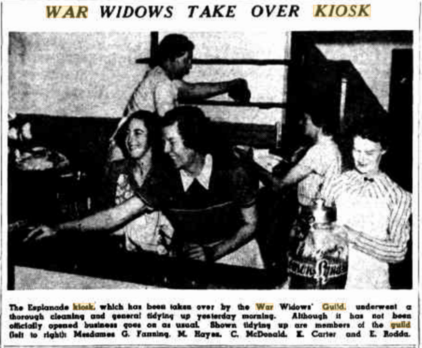 Esplanade Kiosk article Tuesday, 27 September 1949