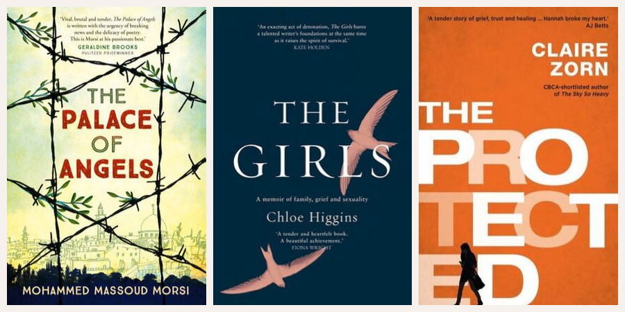 Book covers: The Palace of Angels, The Girls, The Protected