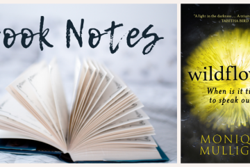 ID: The image is divided into two. On the left is a book with the pages splayed open and the words, "Book Notes". On the right is the book cover of Wildflower